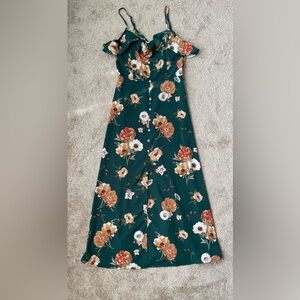 Womens Floral Button-Detail Cami Strap Off the Shoulder Ruffle Sleeve Maxi Dress